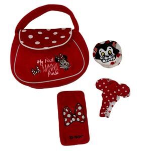 Disney My First Minnie Mouse Plush Purse Red White Polka Dots And Accessories